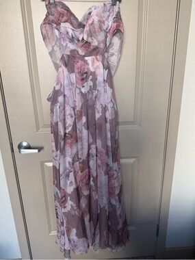 Floral Strapless Maxi Dress in Dusty Rose